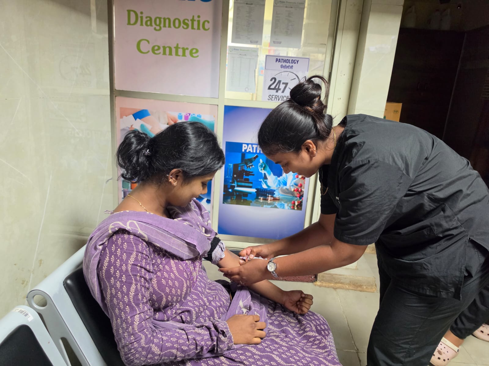 Blood sample collection at Sengol Diagnostic Center